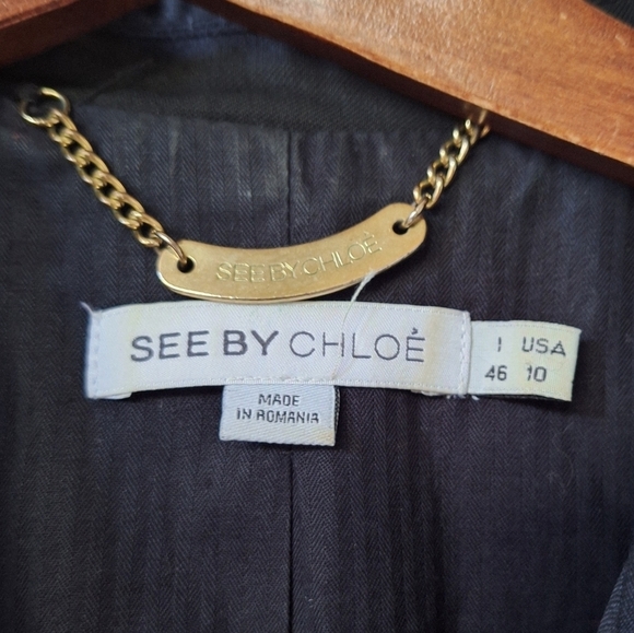 See By Chloe Womens Wool Black Three Button Collared Blazer Size 10 - Picture 2 of 7